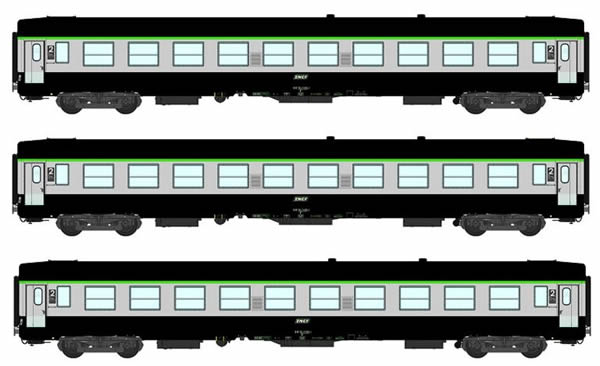 REE Modeles VB-070 - 2nd Class French 3pc Passenger Coach Set B10 Green scrubland 302